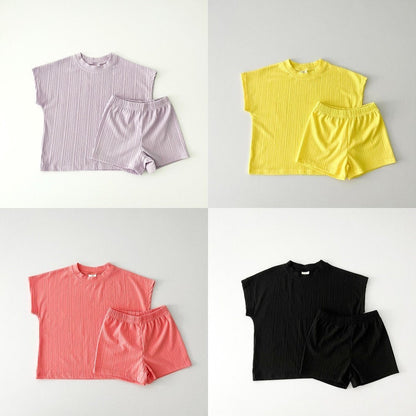 Rainbow Pleats Top Bottom Set [Green/3XL(7-8yr)]