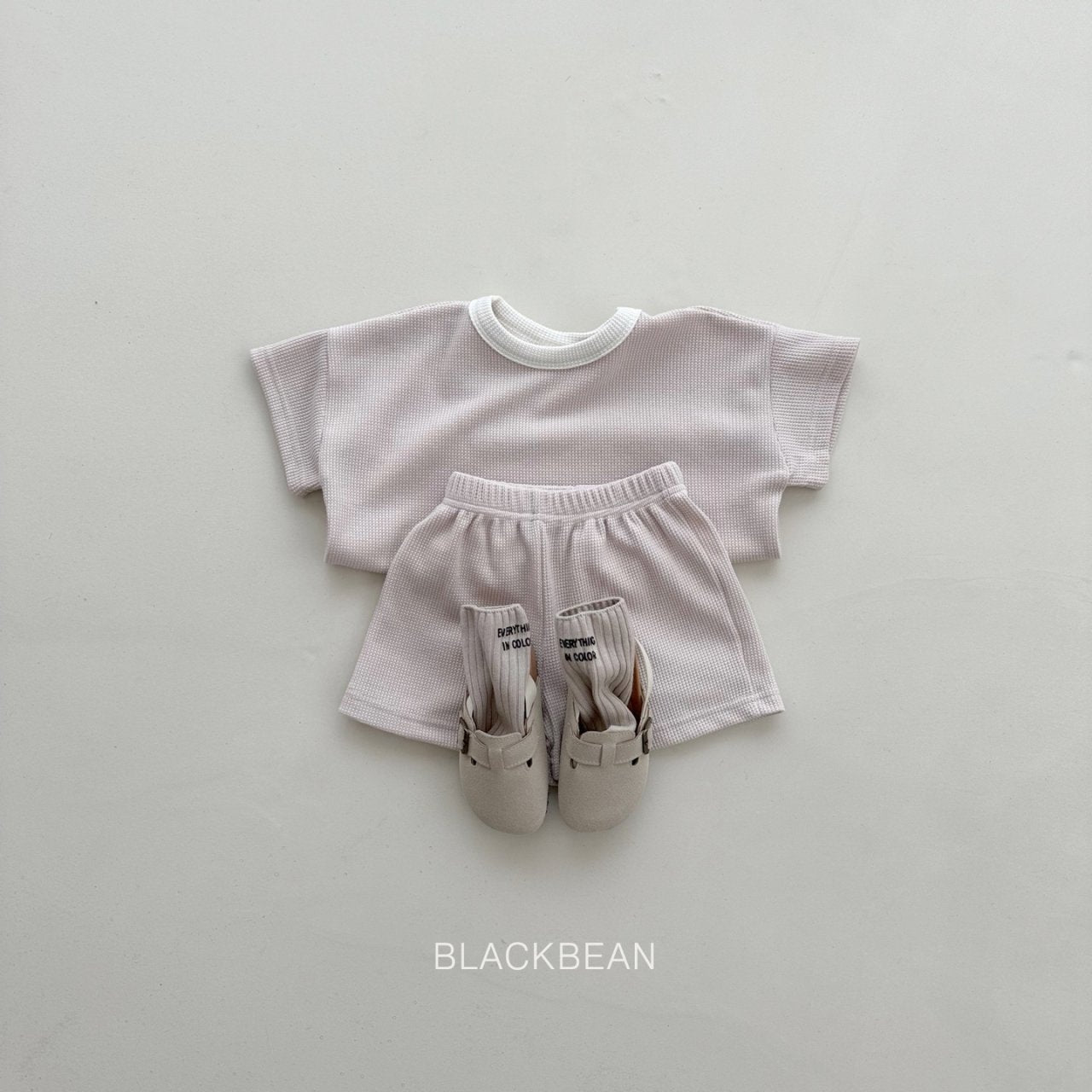Waffle Top Bottom Set [Beige/L(4-5yr)]