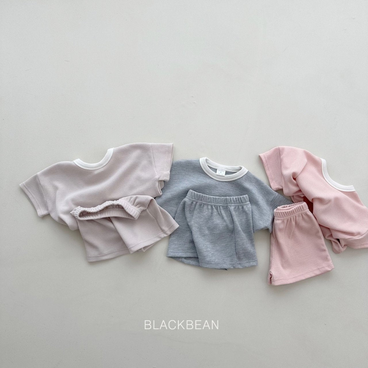 Waffle Top Bottom Set [Beige/L(4-5yr)]