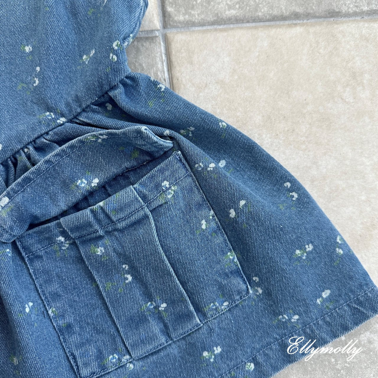 [PRE-ORDER] Denim Floral Big Pocket Dress