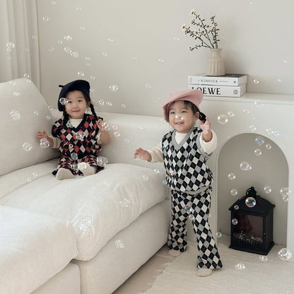 [PRE-ORDER] Mix Argyle Vest Bottom Set