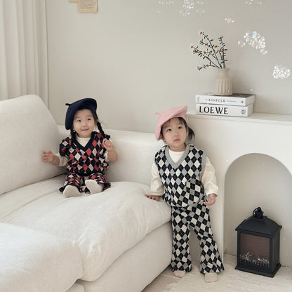 [PRE-ORDER] Mix Argyle Vest Bottom Set