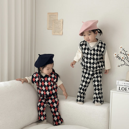 [PRE-ORDER] Mix Argyle Vest Bottom Set