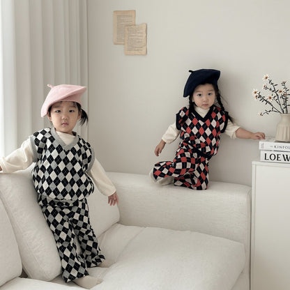 [PRE-ORDER] Mix Argyle Vest Bottom Set