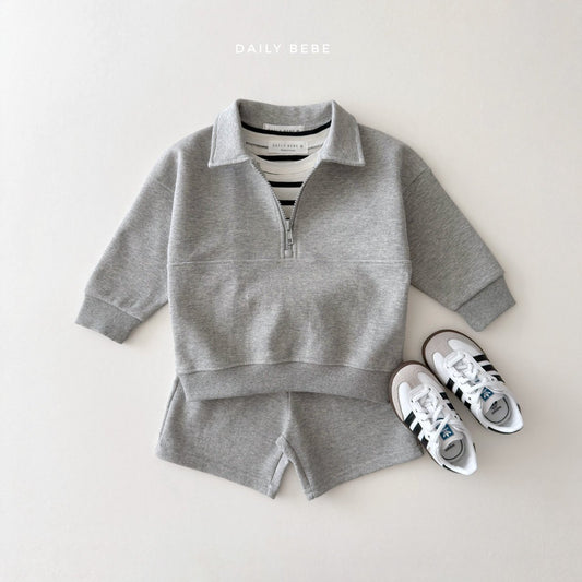 Half Zip-Up Top Bottom Set [Grey/M(3-4yr)]