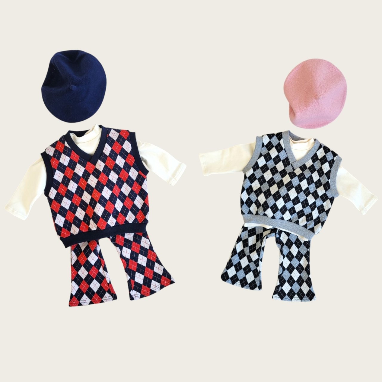 [PRE-ORDER] Mix Argyle Vest Bottom Set