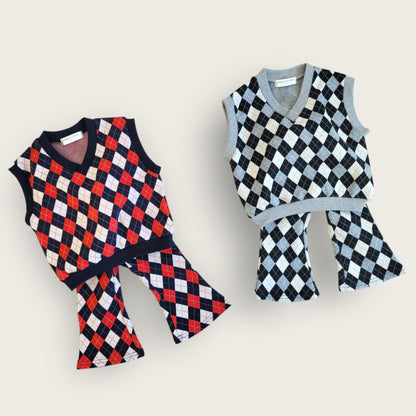[PRE-ORDER] Mix Argyle Vest Bottom Set