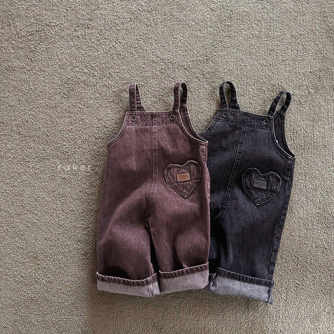 [PRE-ORDER] Heart Denim Ribbed Overalls