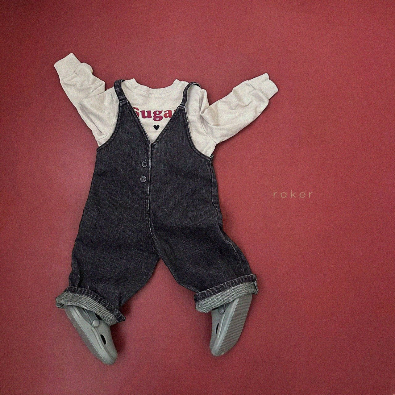[PRE-ORDER] Heart Denim Ribbed Overalls