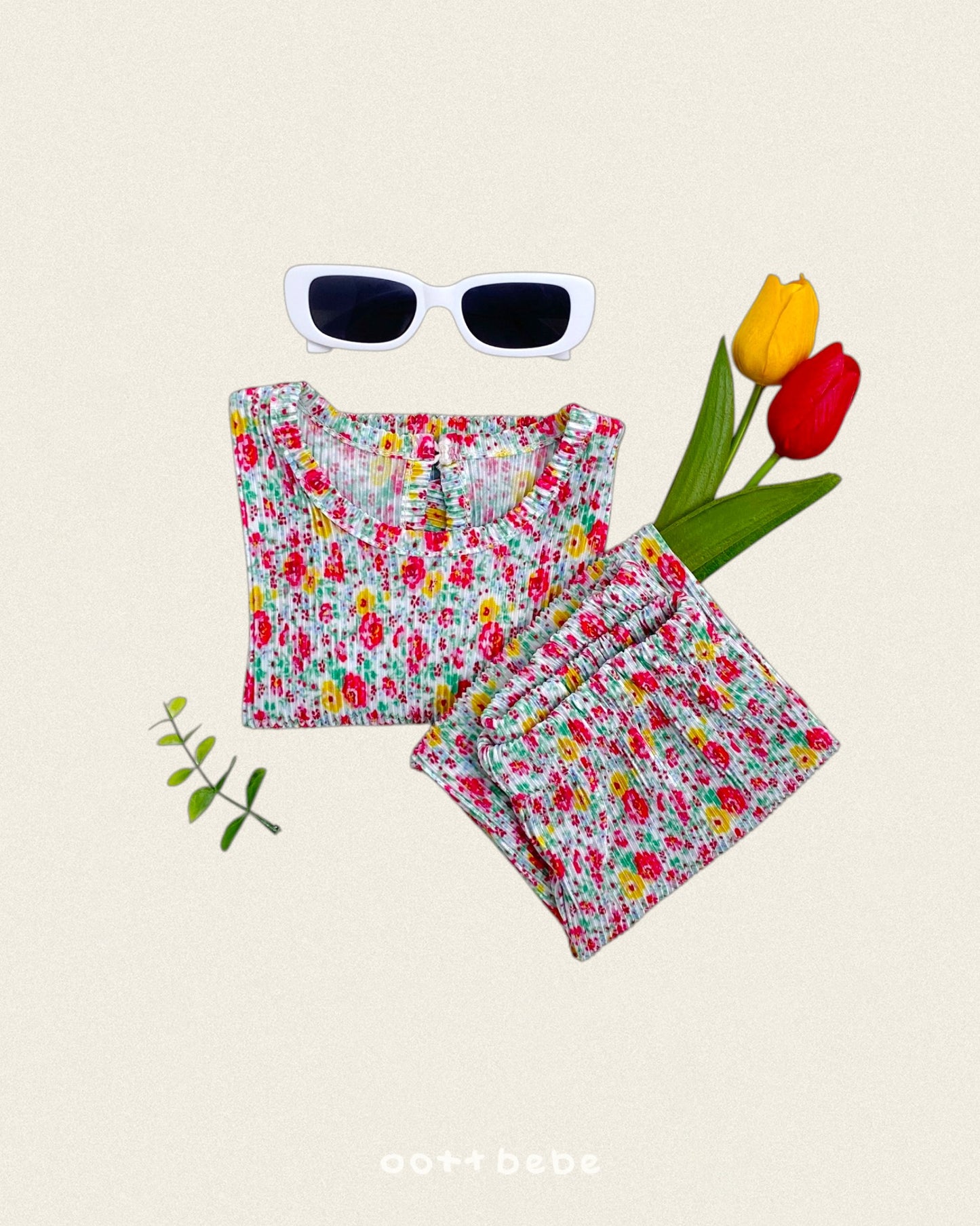 [PRE-ORDER] Flower Pleats Top Bottom Set