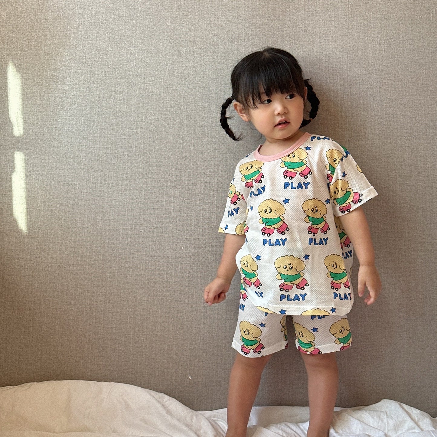 [Cream] Cotton Mesh Home Wear Set