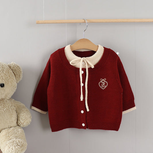 Fake Ribbon Cardigan [Red/5/S(2-3yr)]