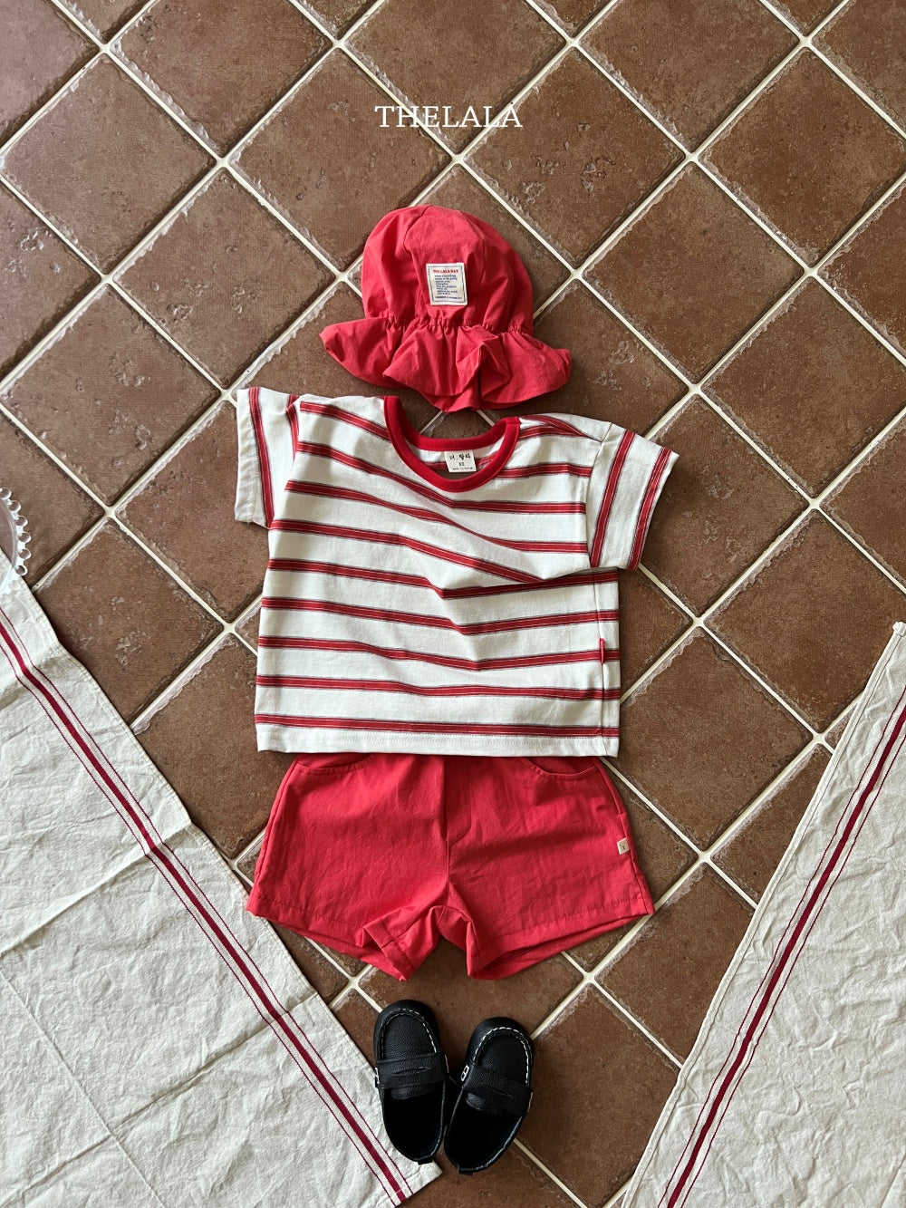 Double Line T-Shirts [Red/XS(1-2yr), L(4-5yr)]