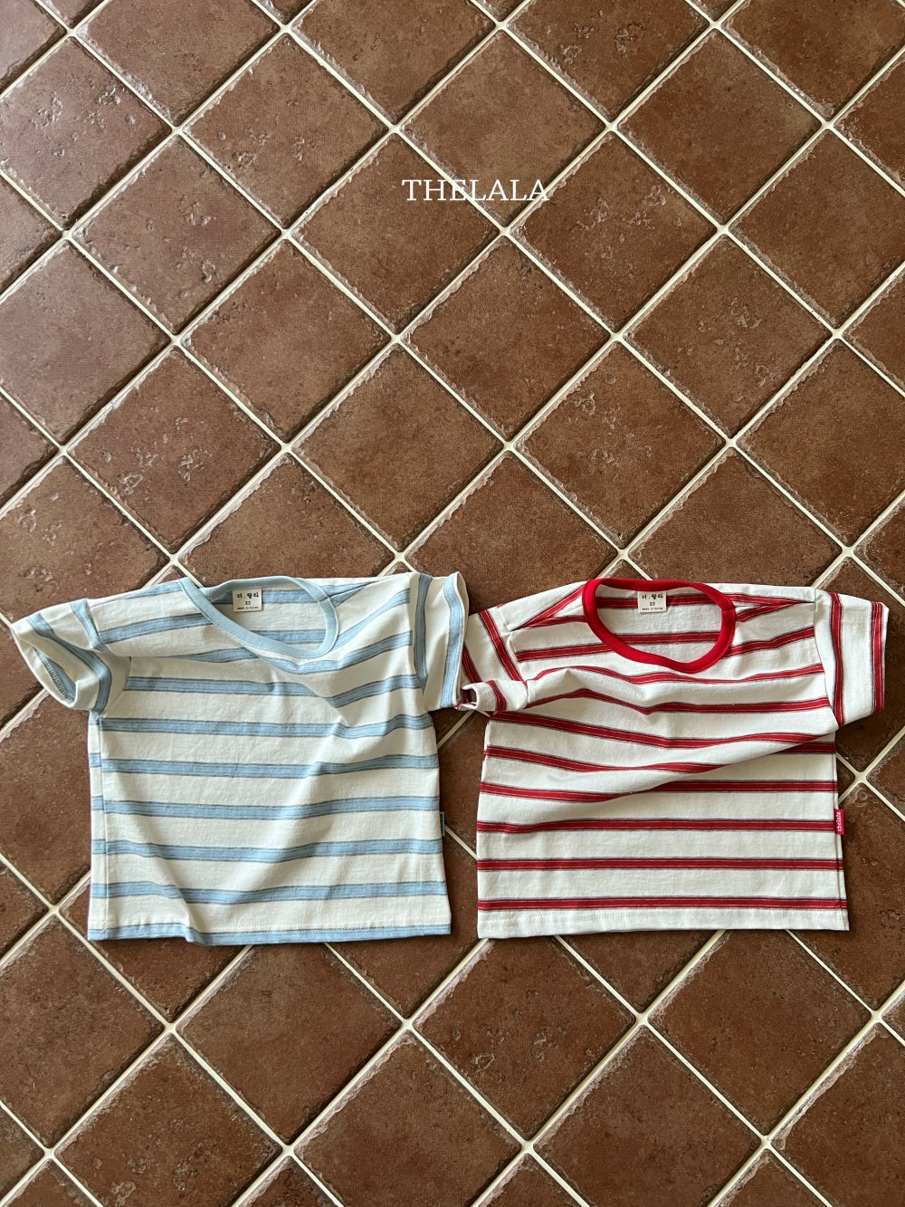 Double Line T-Shirts [Red/XS(1-2yr), L(4-5yr)]