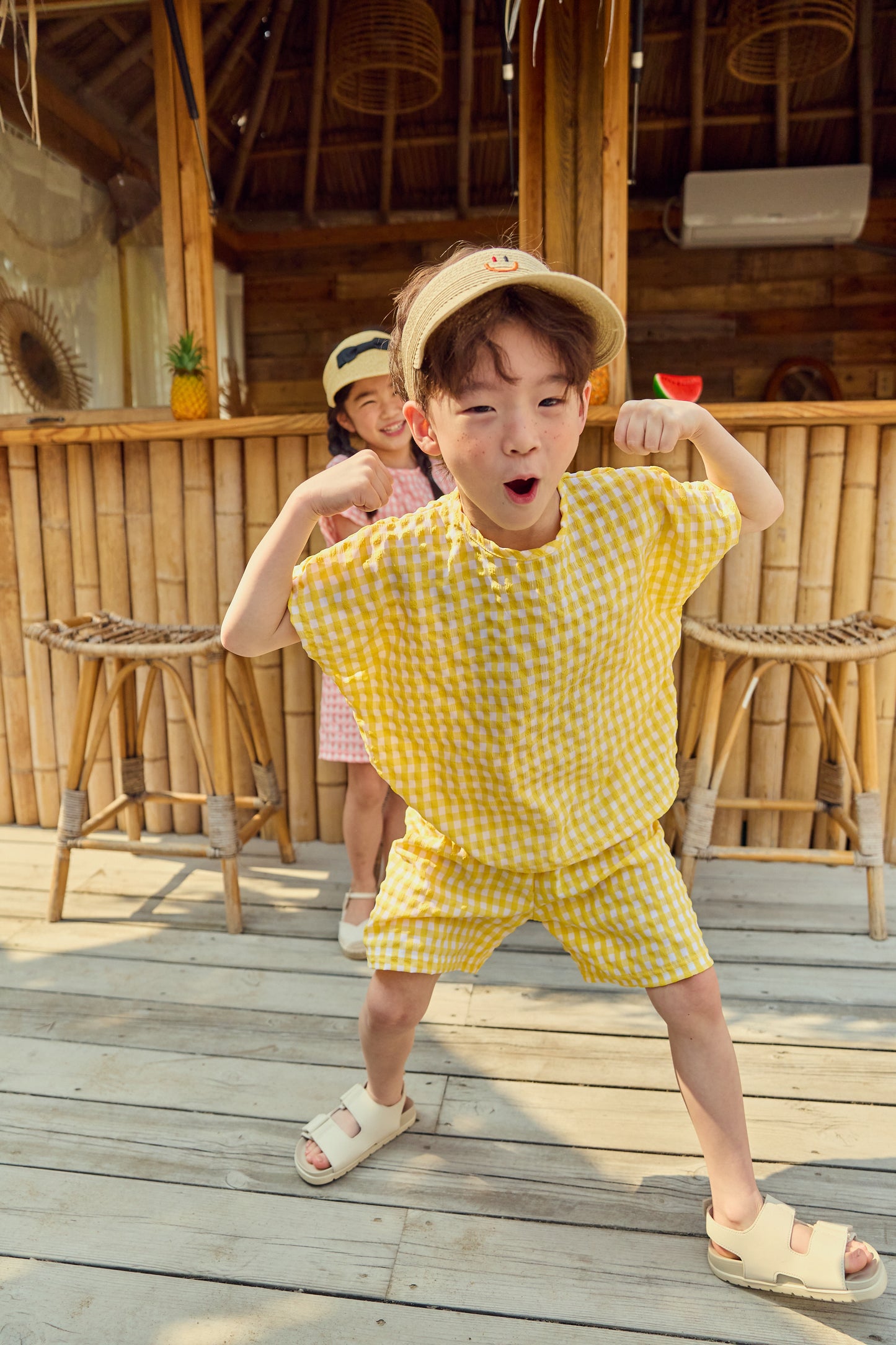 Check Cool Top Bottom Set [Yellow/XS(1-2yr)]