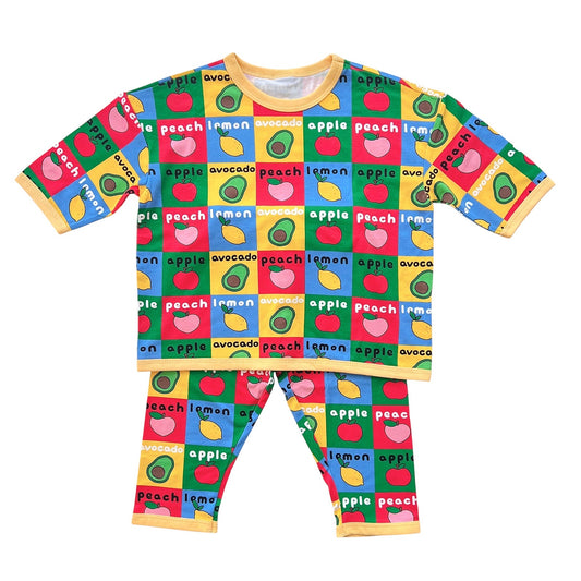 Modal Loose Fit Home Wear Set [Block Fruits]