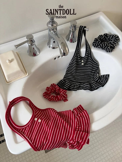 [PRE-ORDER] Stripe Button Halter Top