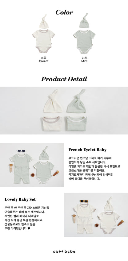 [PRE-ORDER] French Eyelet Body Suit + Bonnet Set