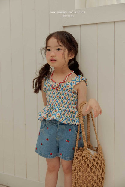 [PRE-ORDER] Cherry Ribbon Smocking Top