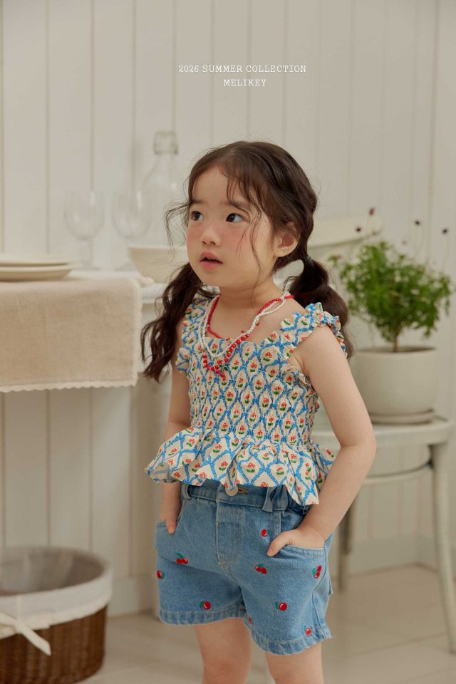 [PRE-ORDER] Cherry Ribbon Smocking Top