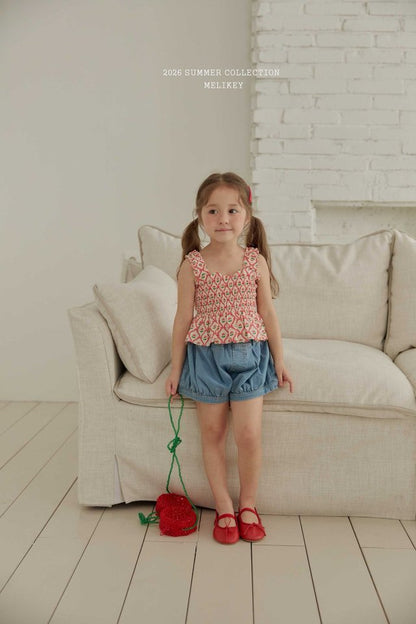 [PRE-ORDER] Cherry Ribbon Smocking Top