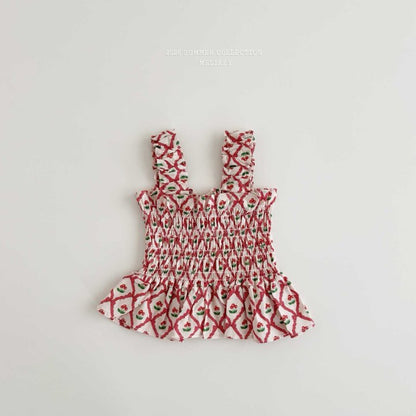 [PRE-ORDER] Cherry Ribbon Smocking Top