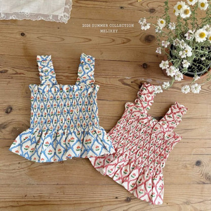 [PRE-ORDER] Cherry Ribbon Smocking Top