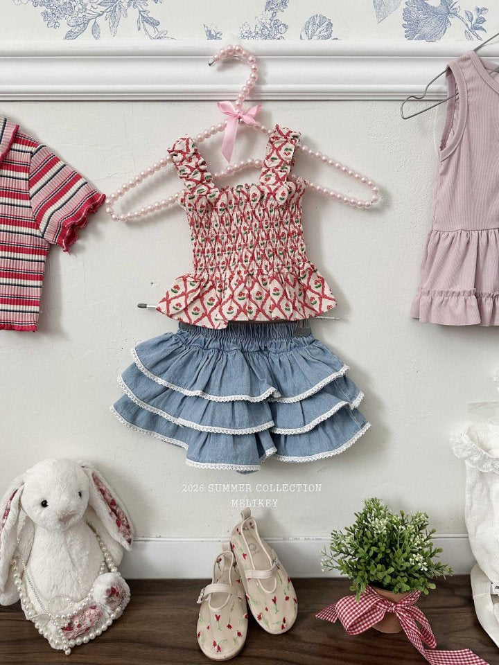 [PRE-ORDER] Cherry Ribbon Smocking Top