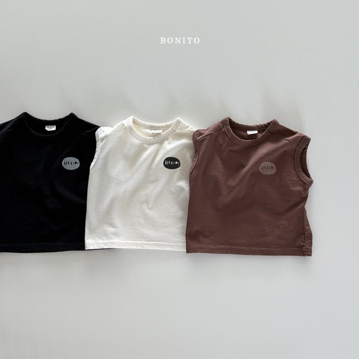 Hello Sleeveless T-Shirts [Cream/XL(5-6yr)]