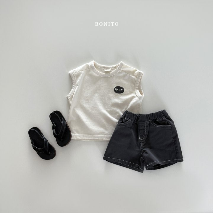 Hello Sleeveless T-Shirts [Cream/XL(5-6yr)]