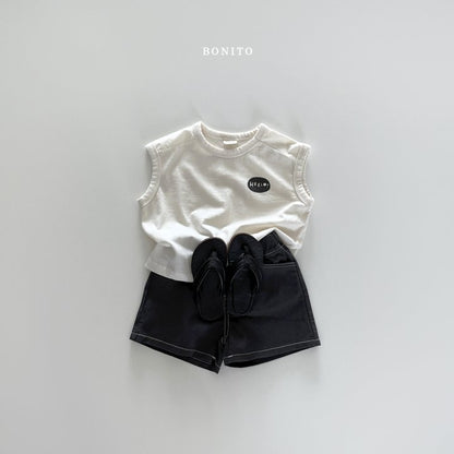 Hello Sleeveless T-Shirts [Cream/XL(5-6yr)]