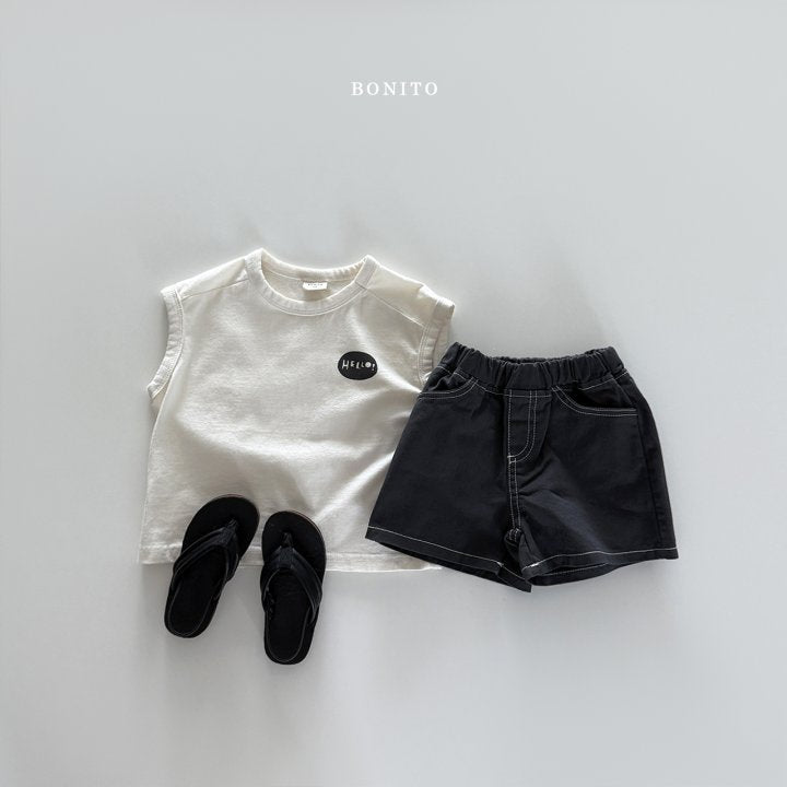 Hello Sleeveless T-Shirts [Cream/XL(5-6yr)]