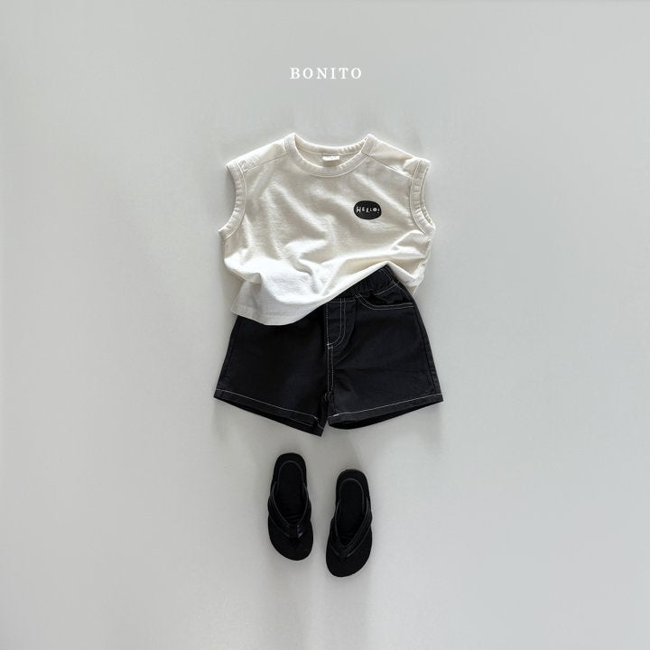 Hello Sleeveless T-Shirts [Cream/XL(5-6yr)]