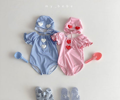 [PRE-ORDER] Heart Swim Suit + Hat Set