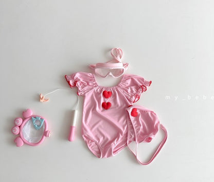 [PRE-ORDER] Heart Swim Suit + Hat Set