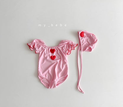 [PRE-ORDER] Heart Swim Suit + Hat Set