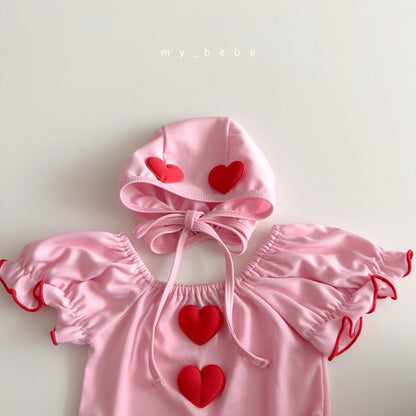 [PRE-ORDER] Heart Swim Suit + Hat Set