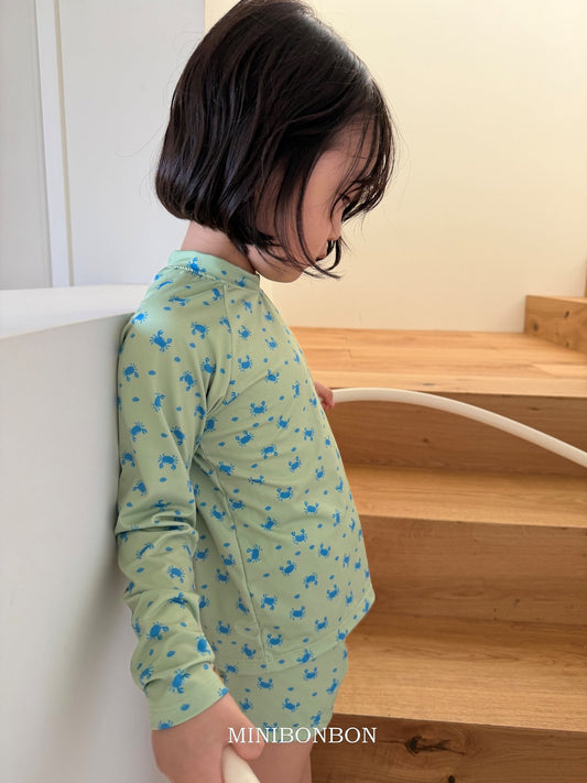 Blue Crab Rash Guard Set [Green/M(3-4yr)]