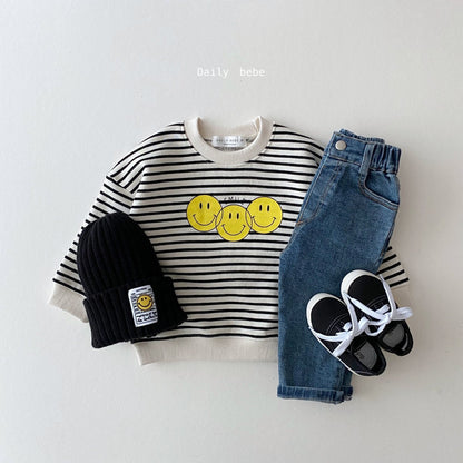 Three Smile Sweatshirt [Stripe/XL(5-6yr)]