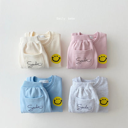 Pocket Smile Top Bottom Set [White Melange/XL(5-6yr)]