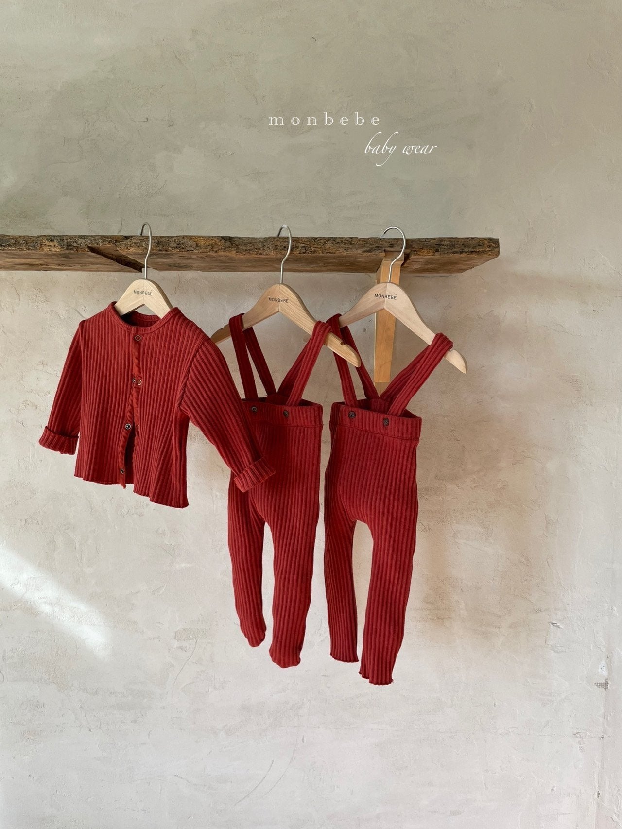 Ribbed Cardigan [Red/S(1-2yr)]