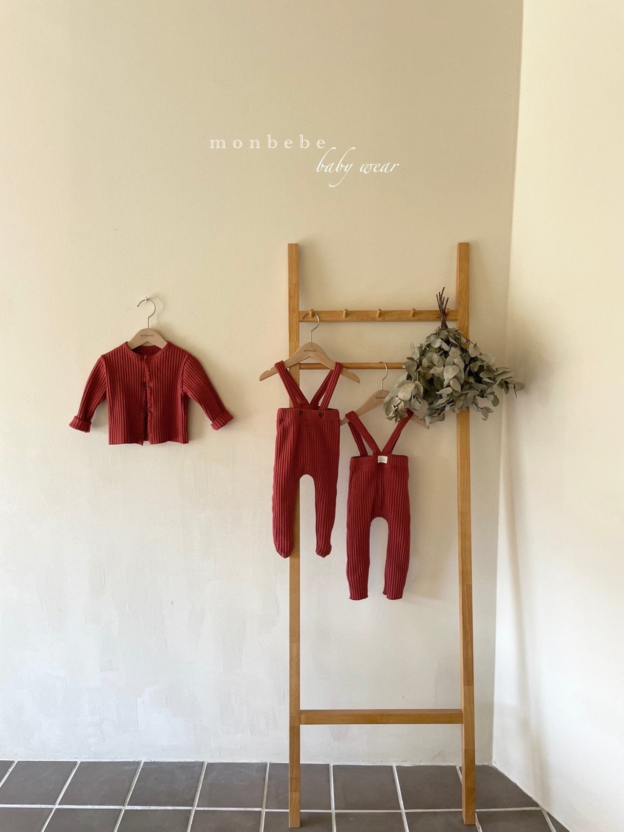 Ribbed Cardigan [Red/S(1-2yr)]