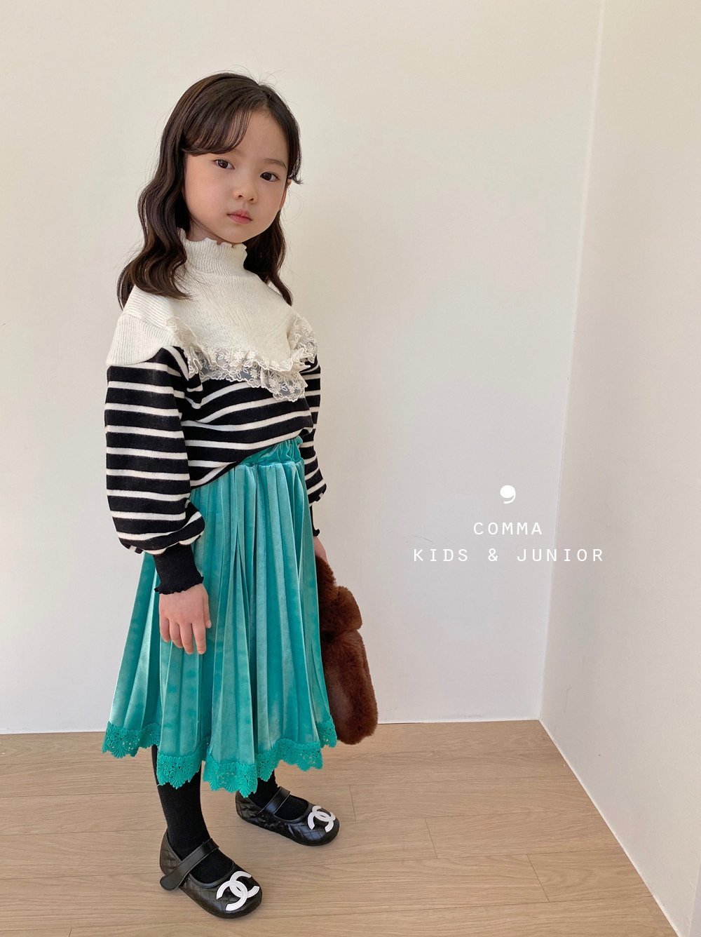 V Mix Sweatshirt [Cream+Black Stripe/S(2-3yr)]
