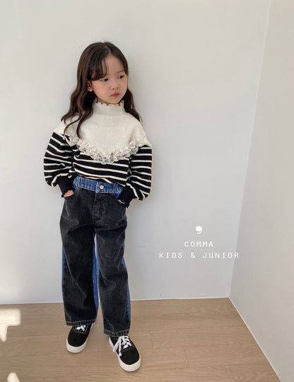 V Mix Sweatshirt [Cream+Black Stripe/S(2-3yr)]
