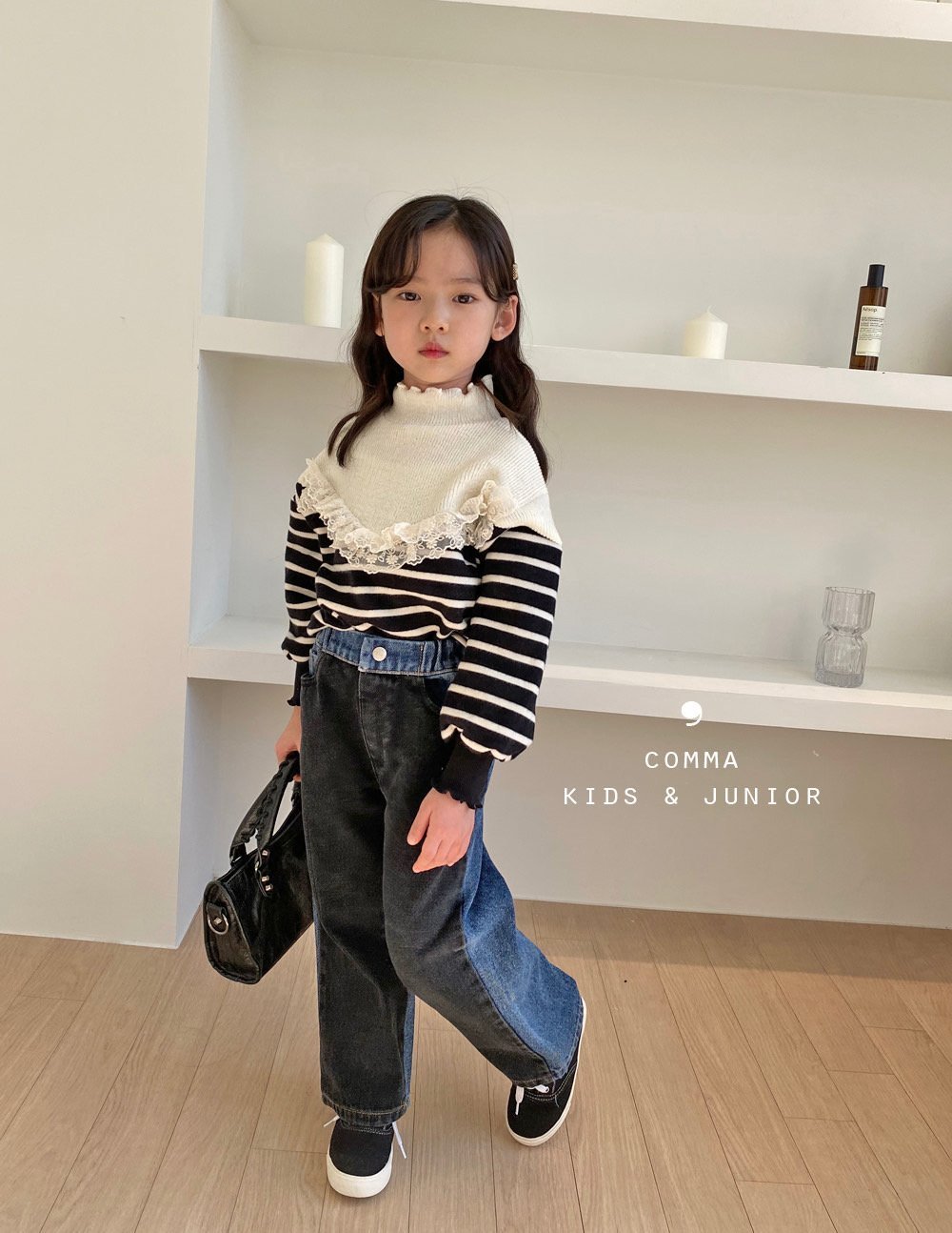 V Mix Sweatshirt [Cream+Black Stripe/S(2-3yr)]