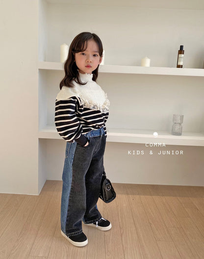 V Mix Sweatshirt [Cream+Black Stripe/S(2-3yr)]