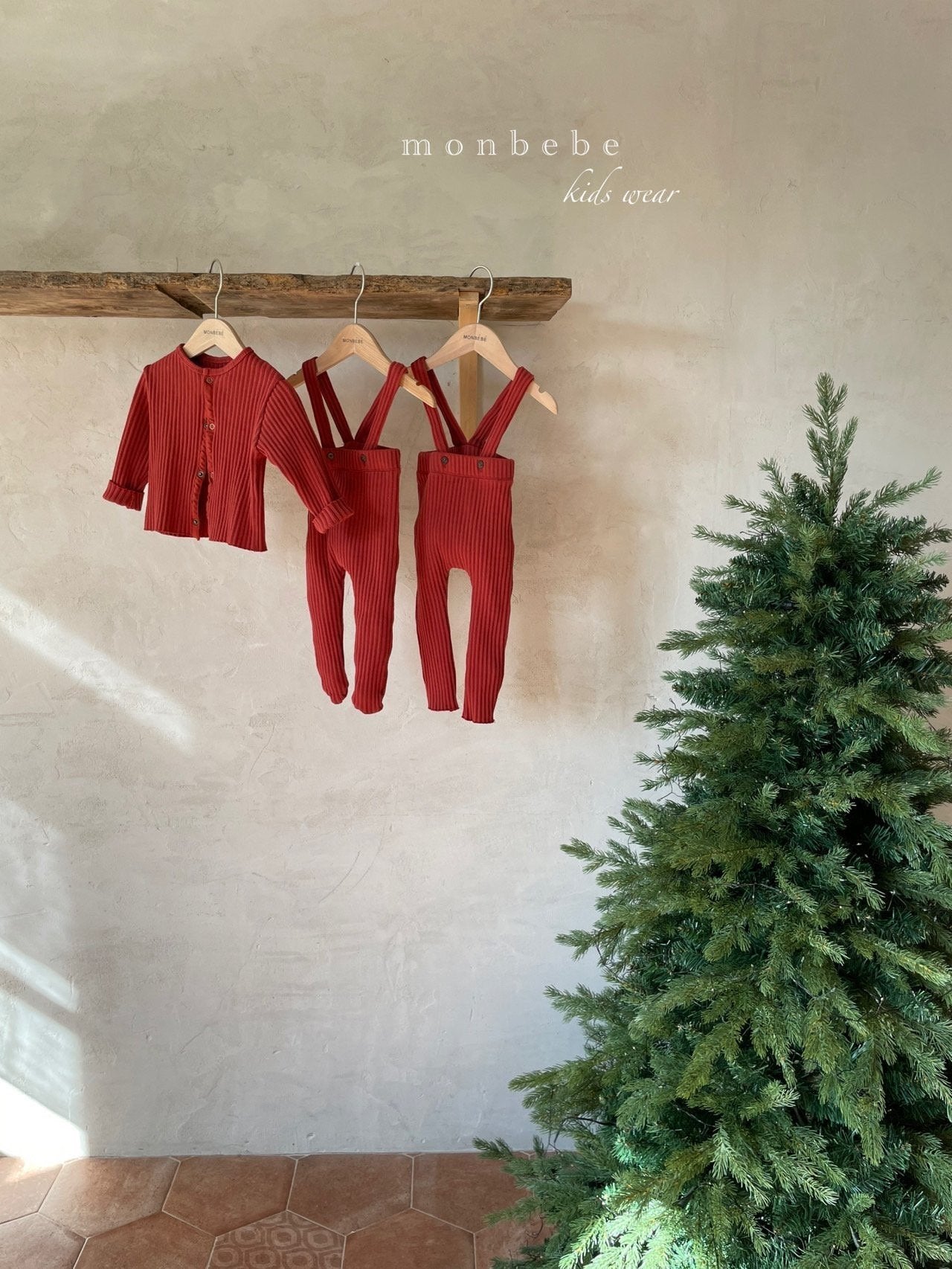 Ribbed Cardigan [Red/S(1-2yr)]