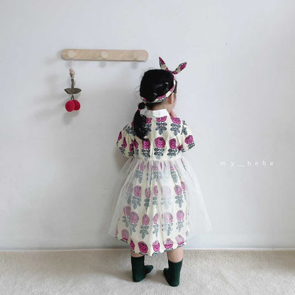 Floral Dress Hanbok + Hair Band Set [M(3-4yr)]