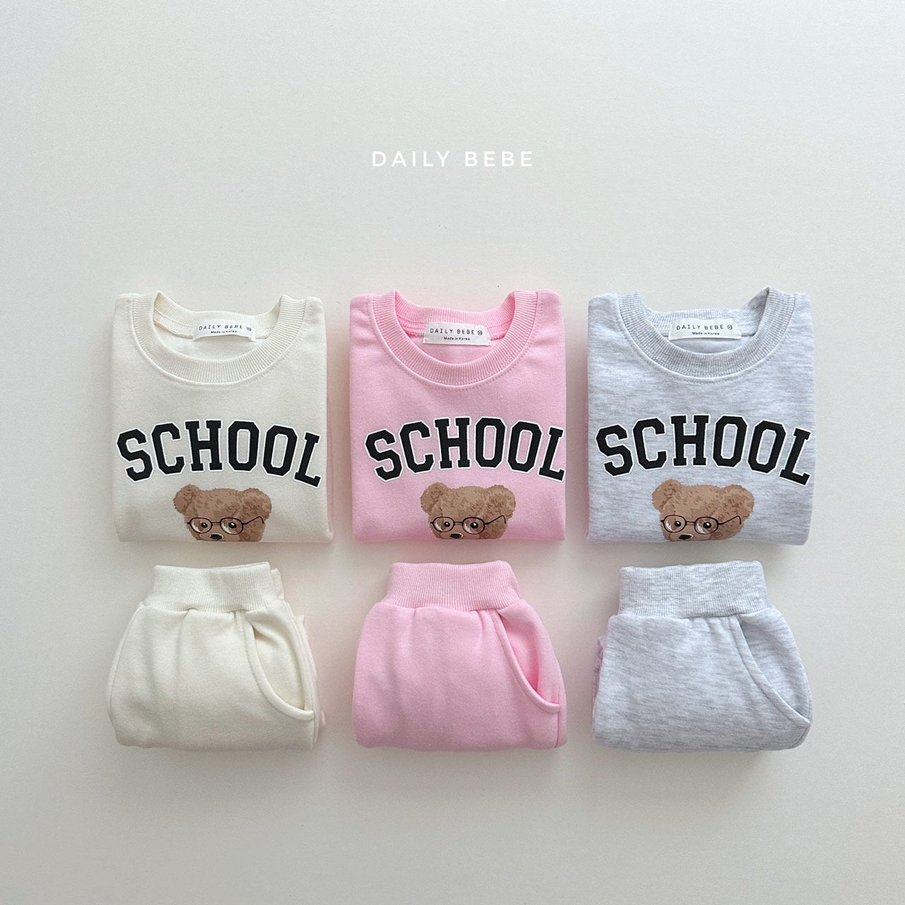 School Bear Top Bottom Set [Cream/L(4-5yr)]
