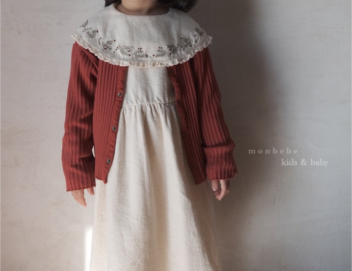 Ribbed Cardigan [Red/S(1-2yr)]